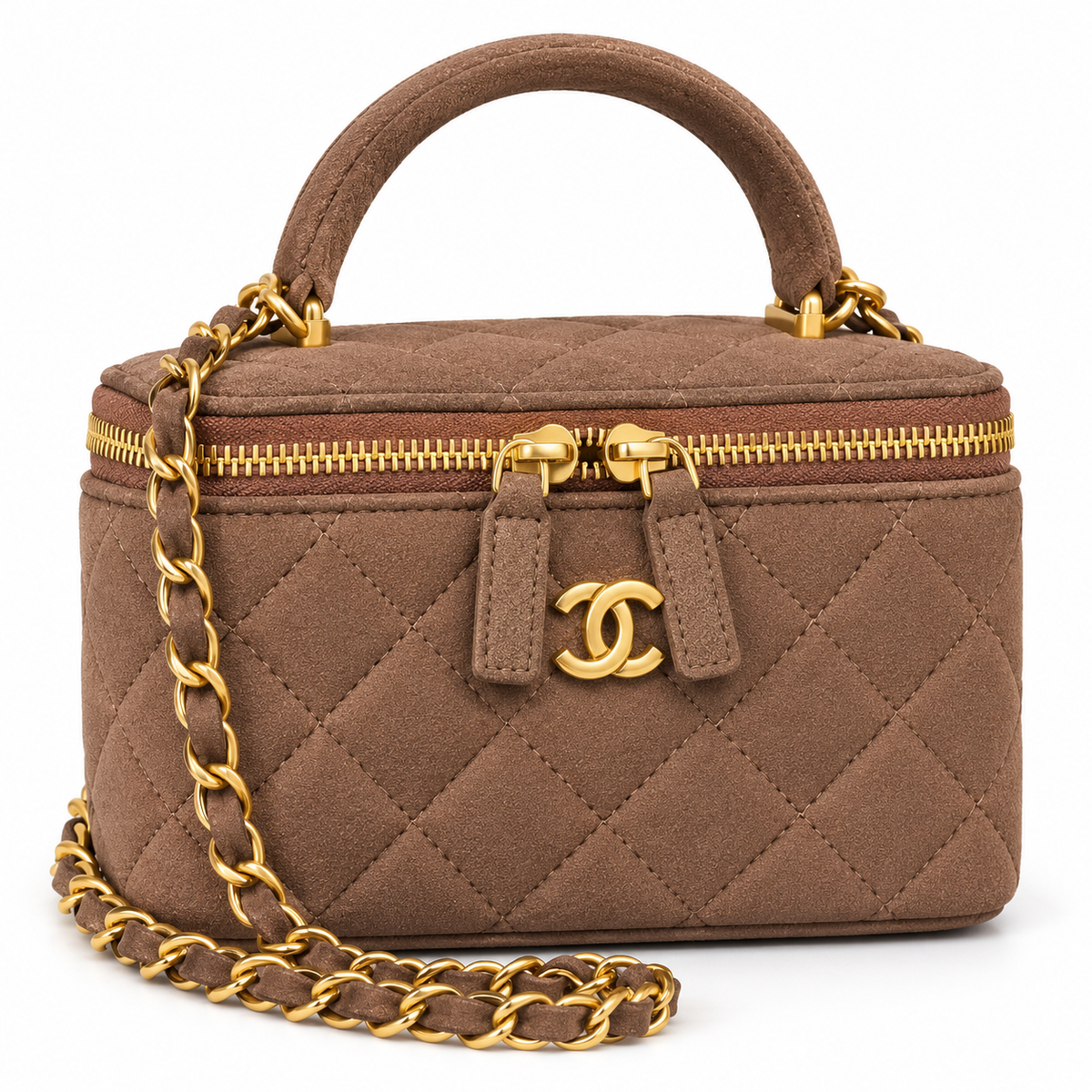 Chanel Quilted Suede Vanity Bag – Taupe