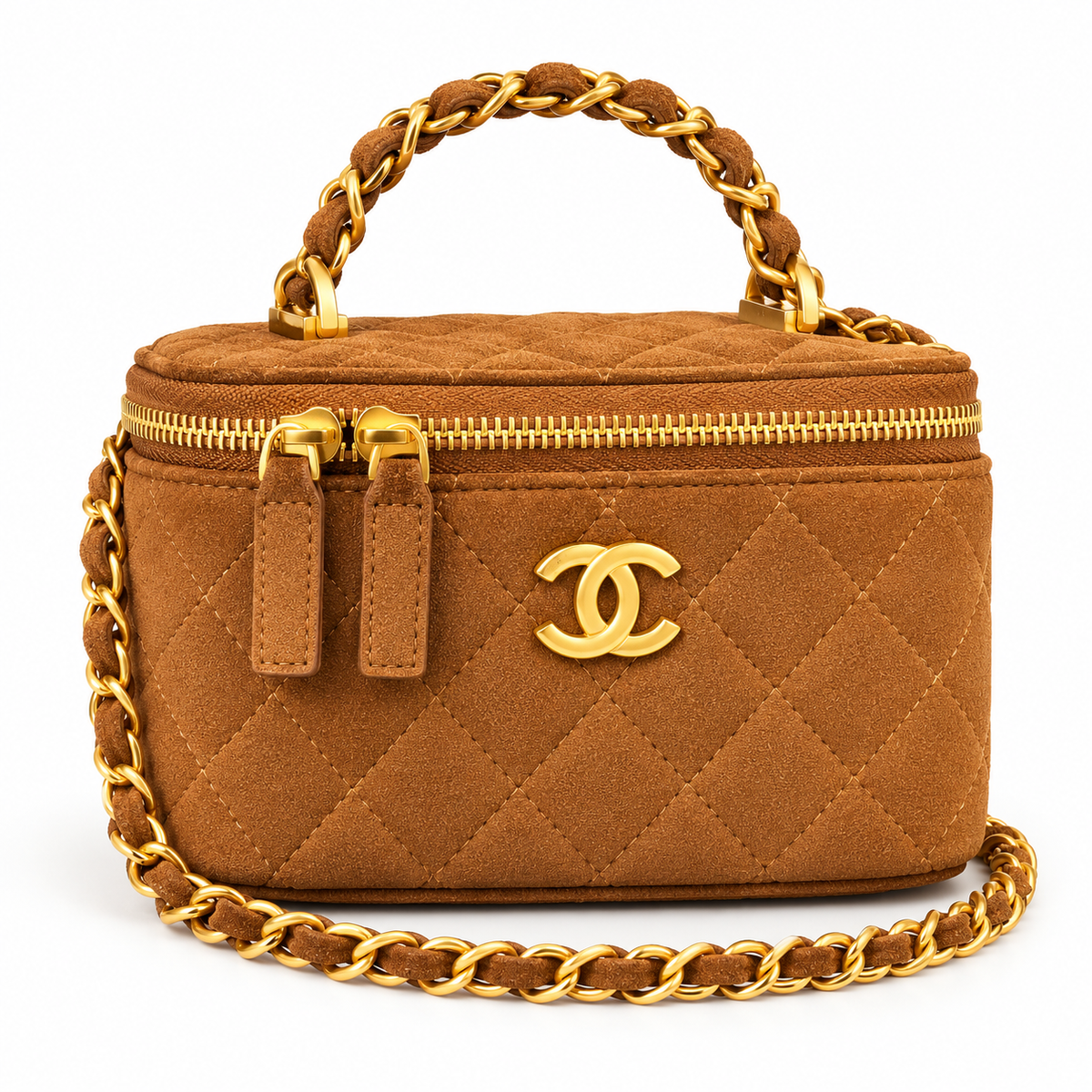 Chanel Quilted Suede Vanity Bag – Caramel