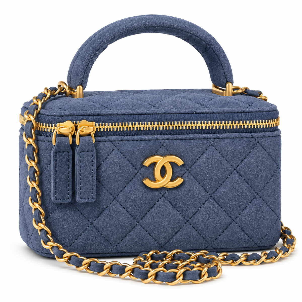Chanel Quilted Suede Vanity Bag – Denim Blue