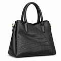 Black Croc-Embossed Top Handle Bag