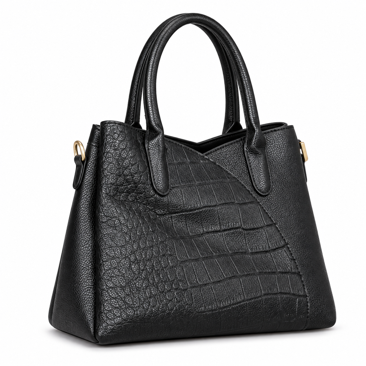 Black Croc-Embossed Top Handle Bag