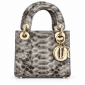 Dior-Style Grey Python-Effect Mini Top Handle Bag