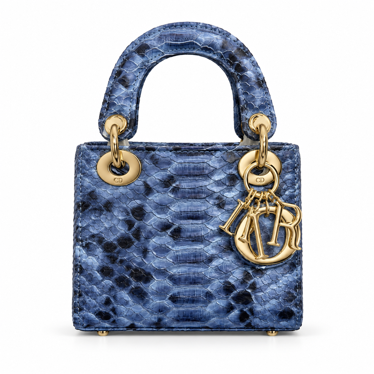 Dior-Style Blue Python-Effect Mini Top Handle Bag