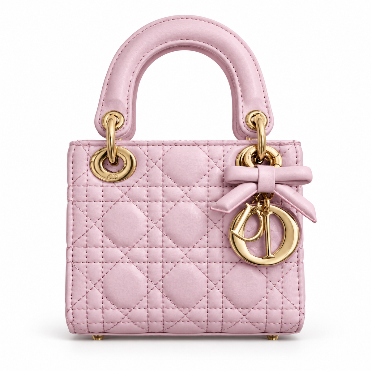 Dior-Style Pink Cannage Mini Top Handle Bag