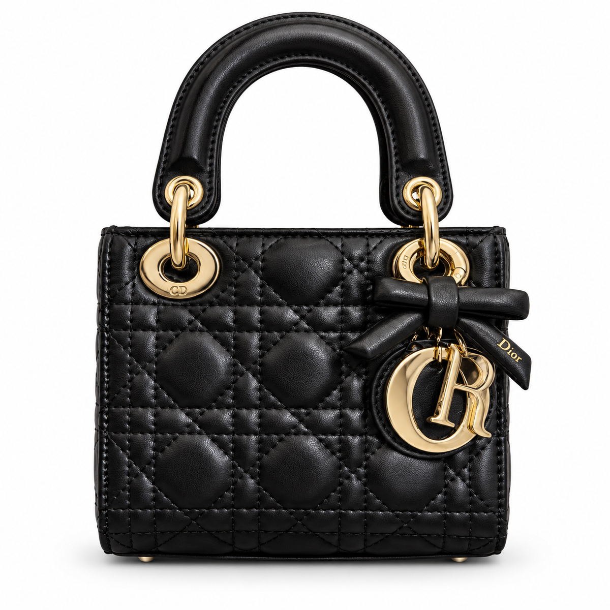 Dior-Style Black Cannage Mini Top Handle Bag