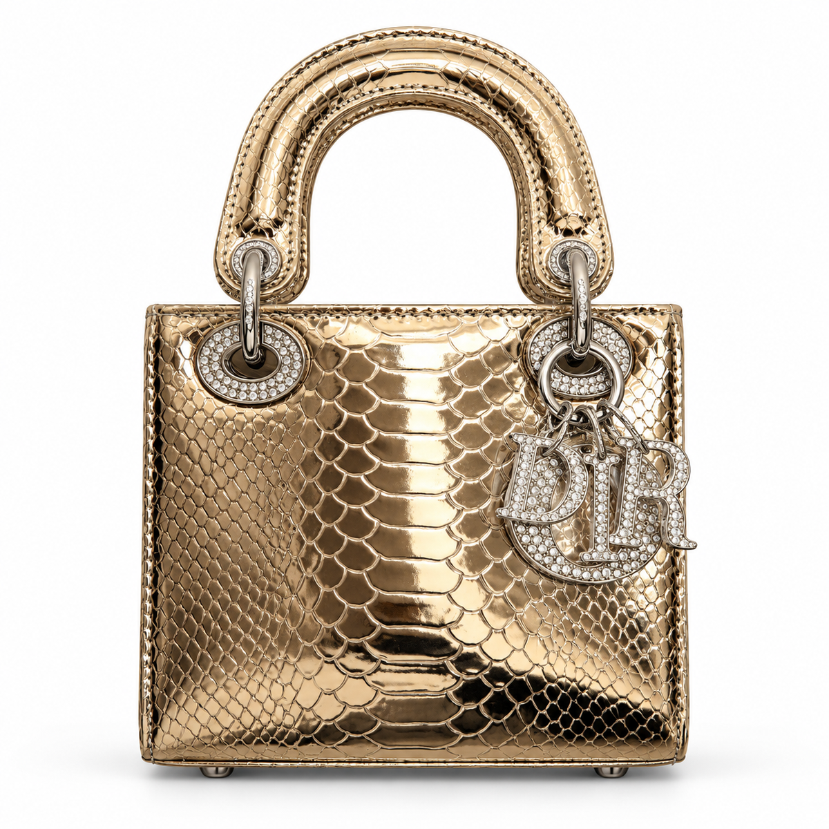 Dior-Style Gold Python-Effect Mini Top Handle Bag