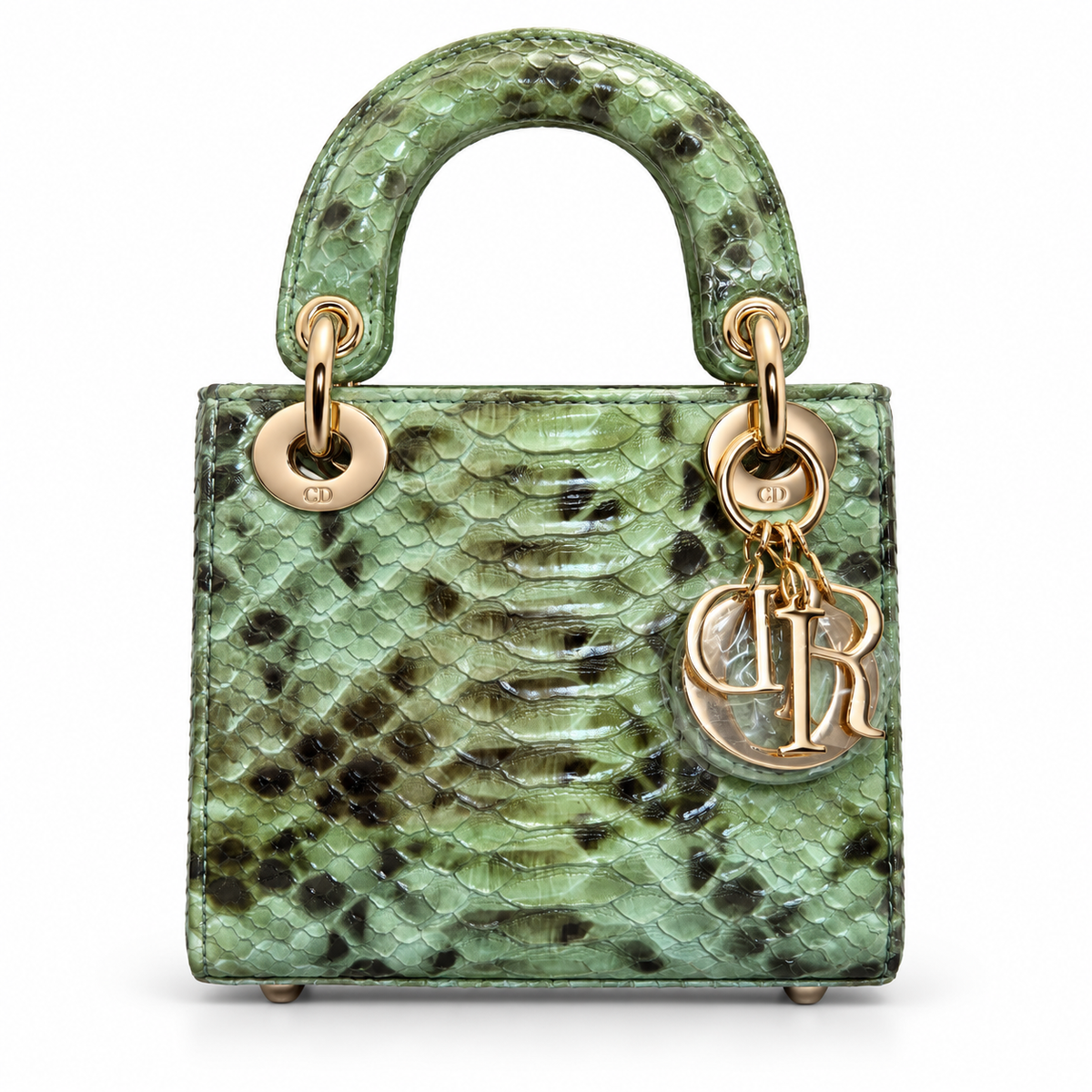 Dior-Sage Green Python-Effect -Style Mini Top-Handle Bag