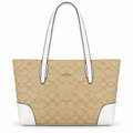Off-white and Cognac Coach Signature Canvas Three-Piece Bag Set — Tote, Pouch & Cosmetic Bag