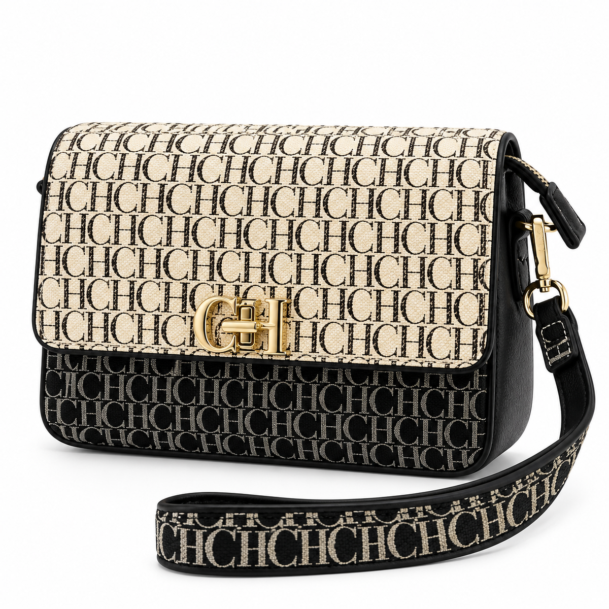 Carolina Herrera CH Monogram Crossbody Flap Bag.