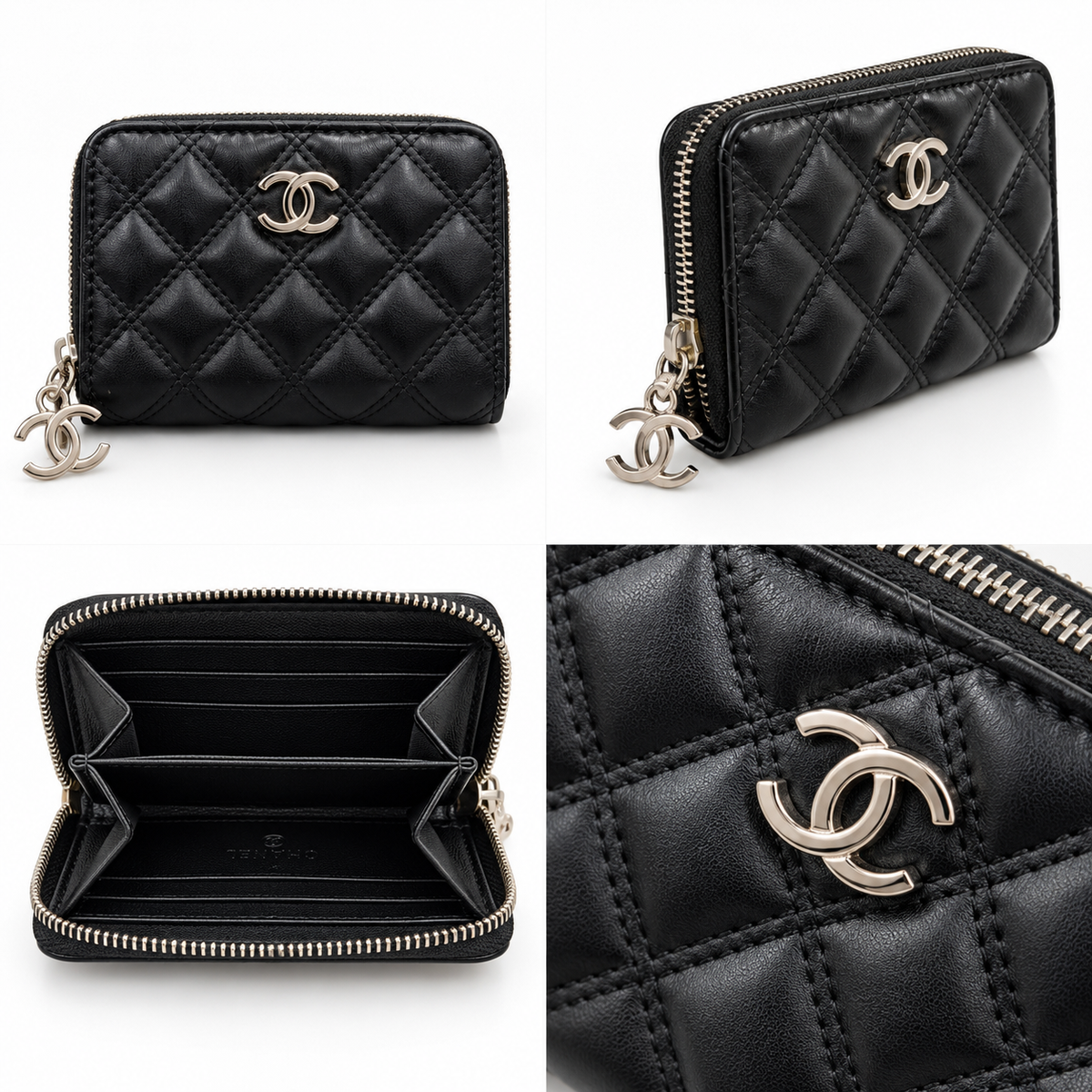 Chanel Black Quilted Zip Wallet