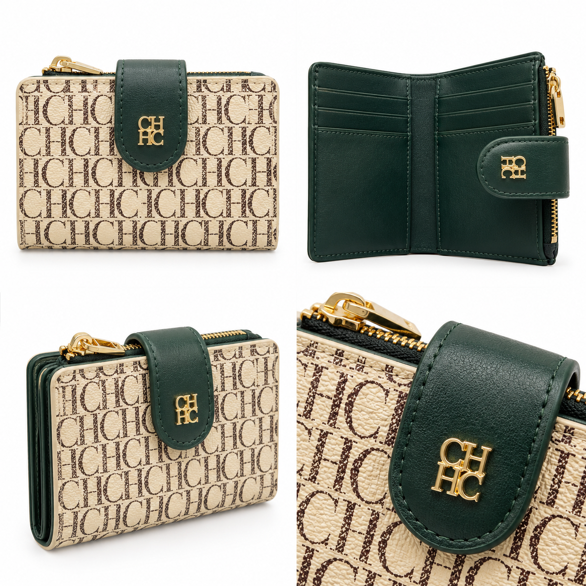 CH Monogram Ivory & Green Wallet
