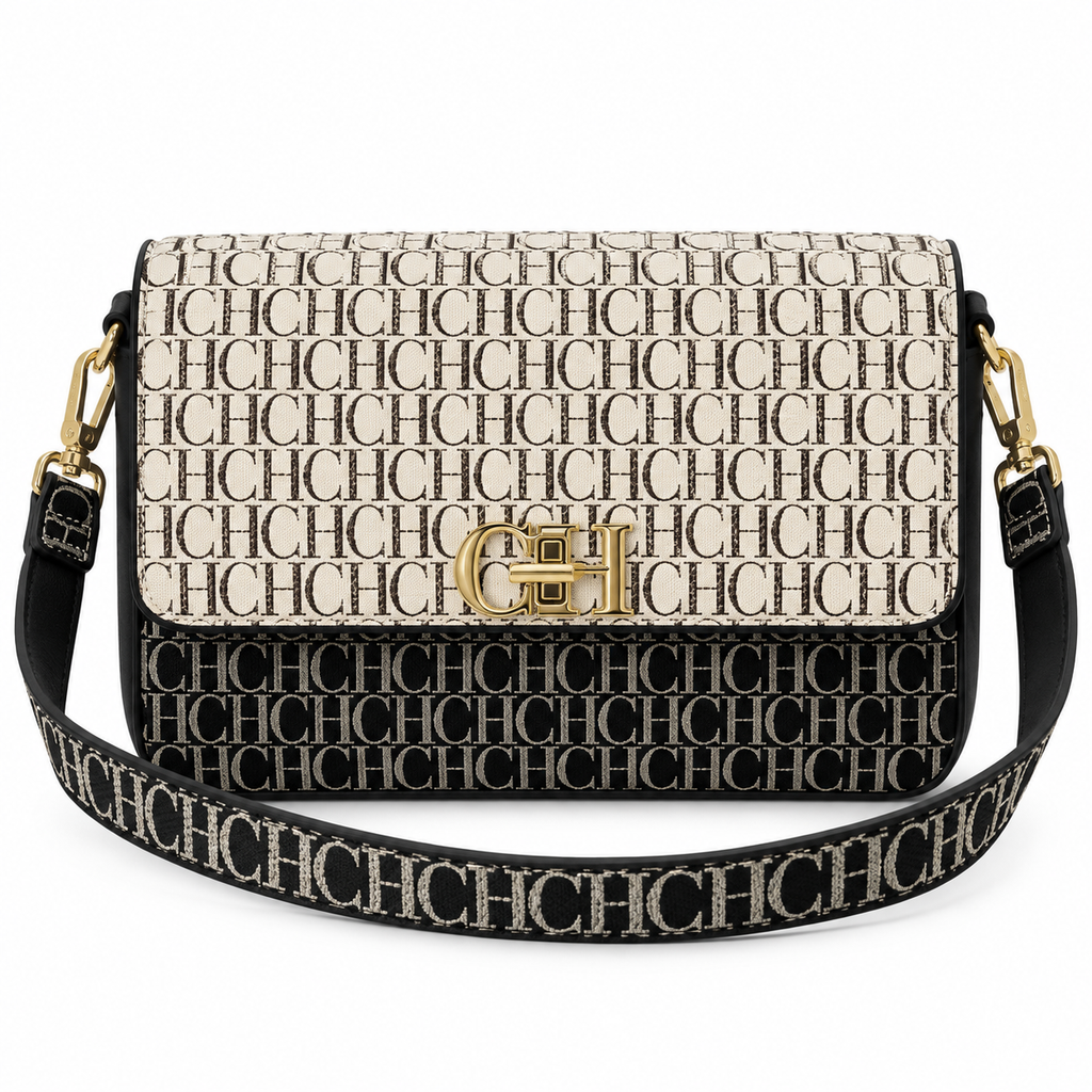 Carolina Herrera CH Monogram Crossbody Flap Bag.
