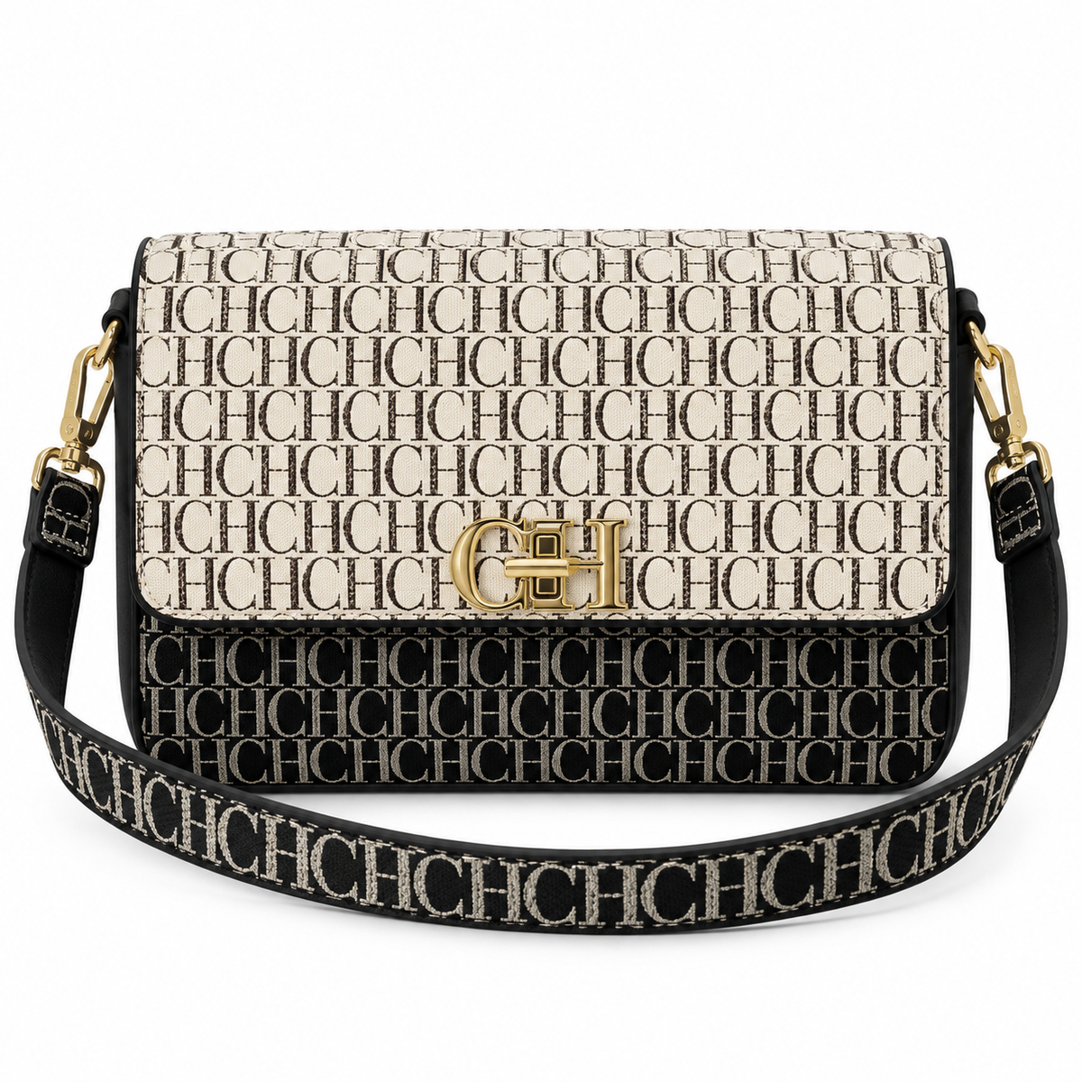 Carolina Herrera CH Monogram Crossbody Flap Bag.