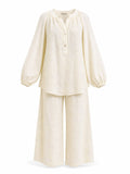 Embroidered Off-White Two-Piece Set.