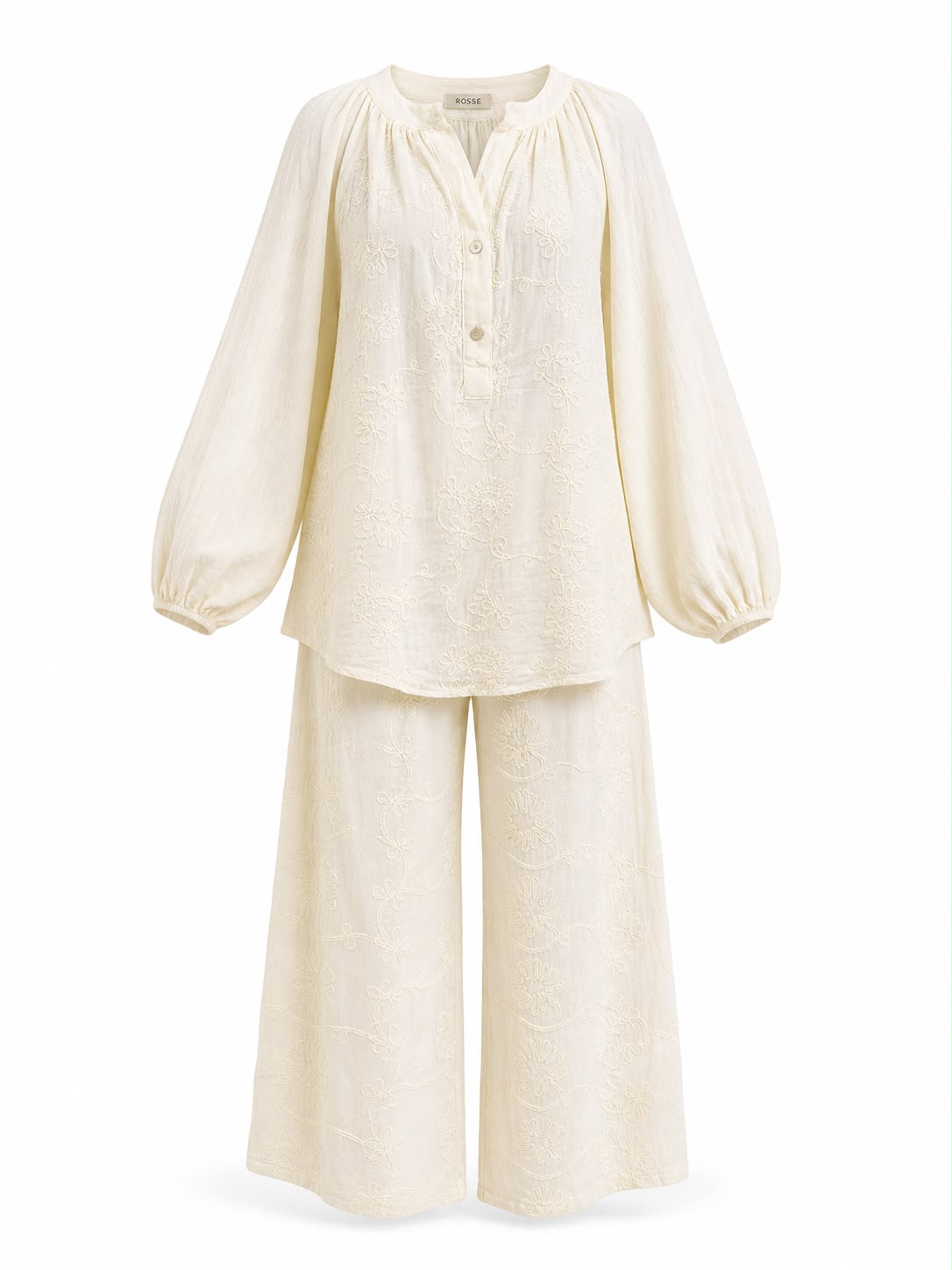 Embroidered Off-White Two-Piece Set.
