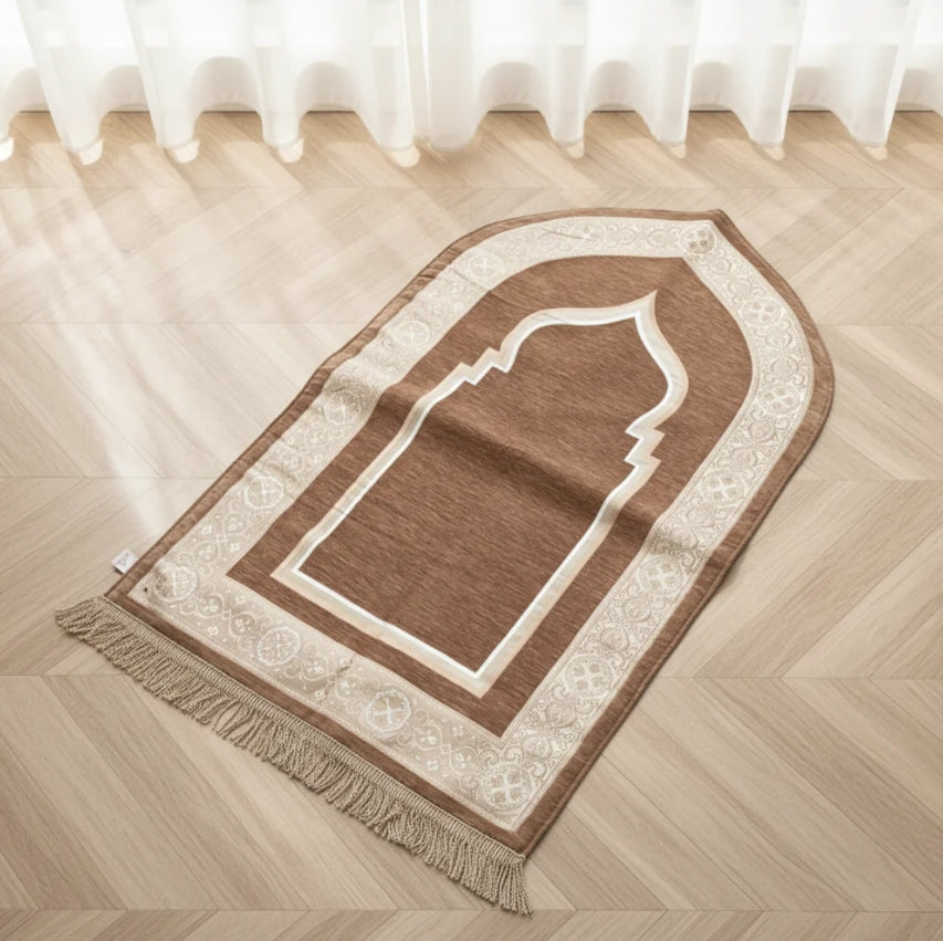 Embossed Mihrab Prayer Mat - Brown